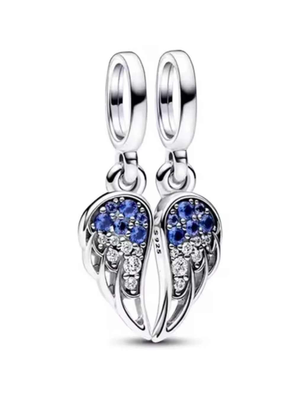 NWOT Sparkling Splitable Angel Wings Dangle Charm Sterling Silver 925